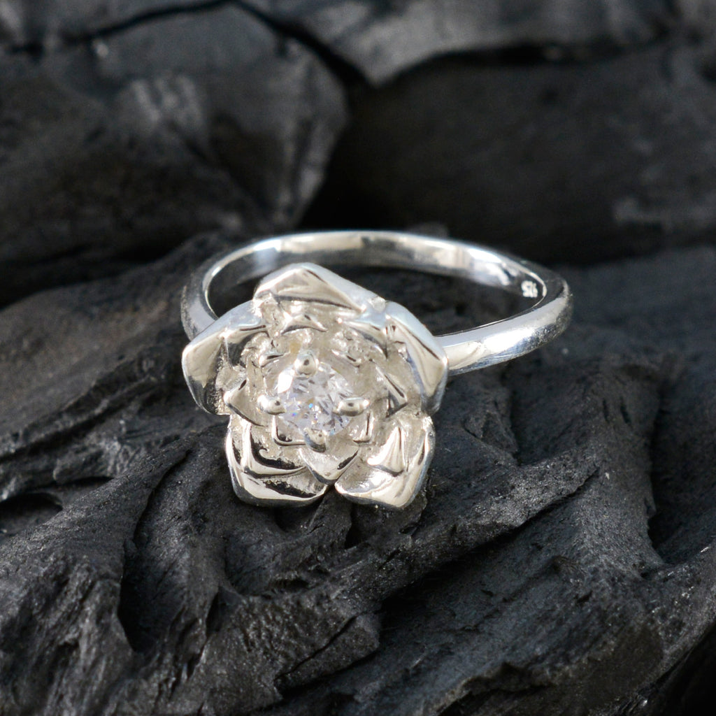 Cubic zirconia CZ Solitaire African 925 Sterling Silver White Gemstones Tiny Floral Ring Jewelry