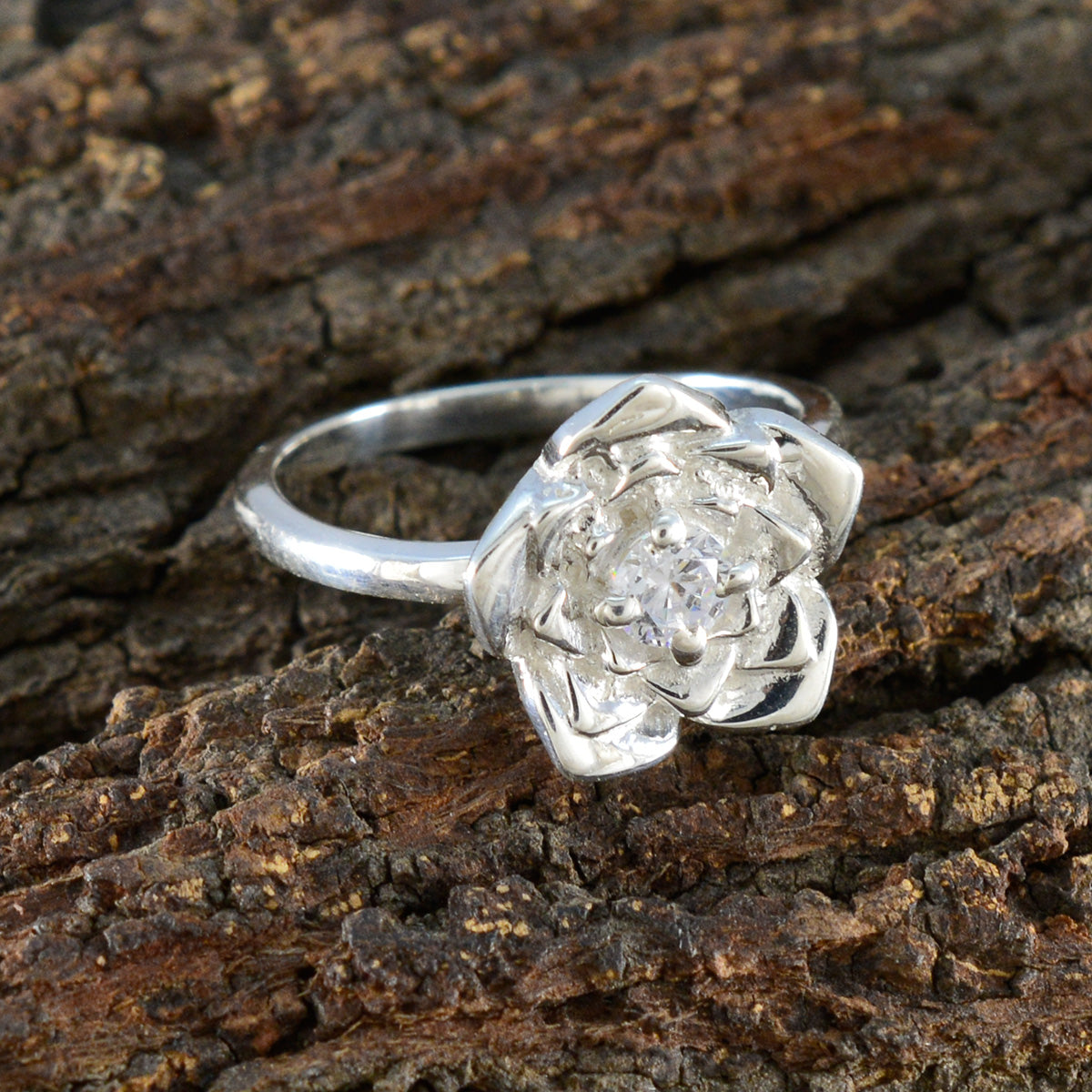 Cubic zirconia CZ Solitaire African 925 Sterling Silver White Gemstones Tiny Floral Ring Jewelry