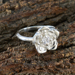 Cubic zirconia CZ Solitaire African 925 Sterling Silver White Gemstones Tiny Floral Ring Jewelry