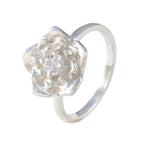 Cubic zirconia CZ Solitaire African 925 Sterling Silver White Gemstones Tiny Floral Ring Jewelry