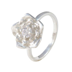 Cubic zirconia CZ Solitaire African 925 Sterling Silver White Gemstones Tiny Floral Ring Jewelry