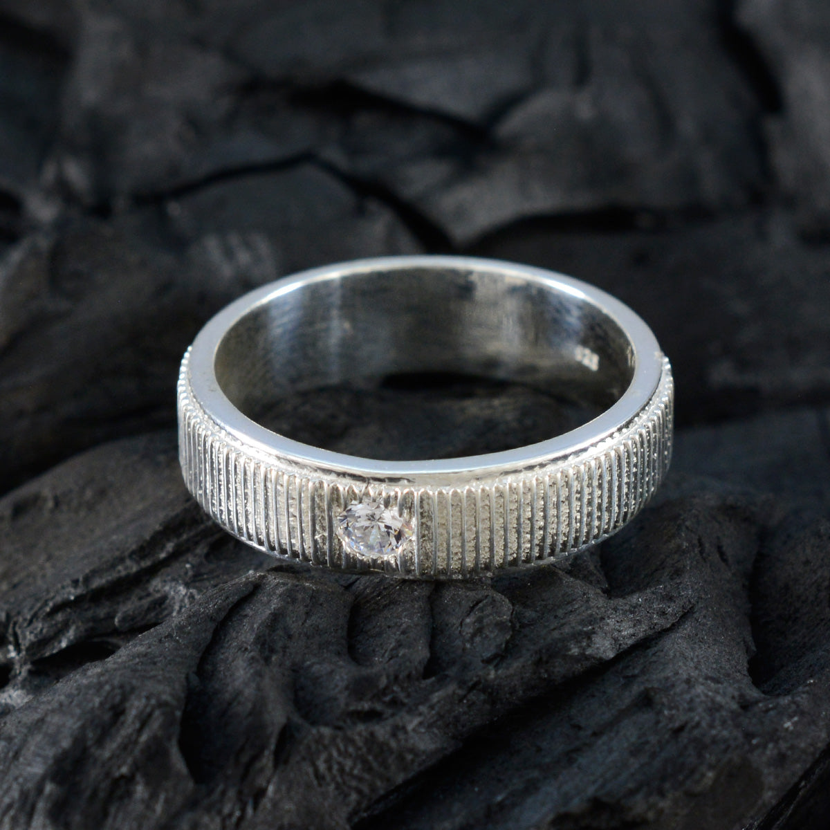 Cubic zirconia CZ Solitaire Moroccan Sterling Silver White Gemstone Mid weight Romantic Band Jewelry