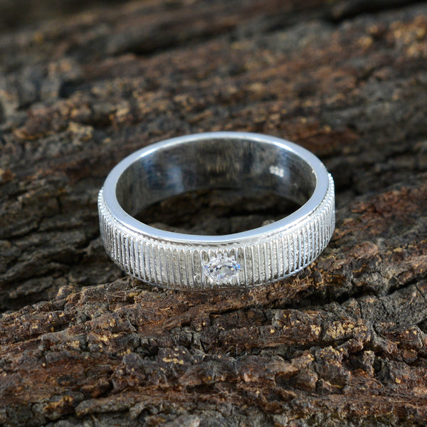Cubic zirconia CZ Solitaire Moroccan Sterling Silver White Gemstone Mid weight Romantic Band Jewelry