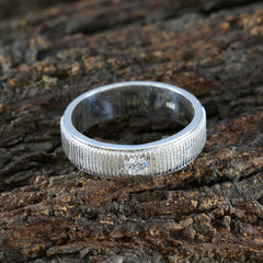 Cubic zirconia CZ Solitaire Moroccan Sterling Silver White Gemstone Mid weight Romantic Band Jewelry