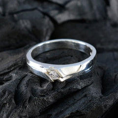 Cubic zirconia CZ Solitaire French 92.5 Silver White Gems Slim Abstract Ring Jewelry