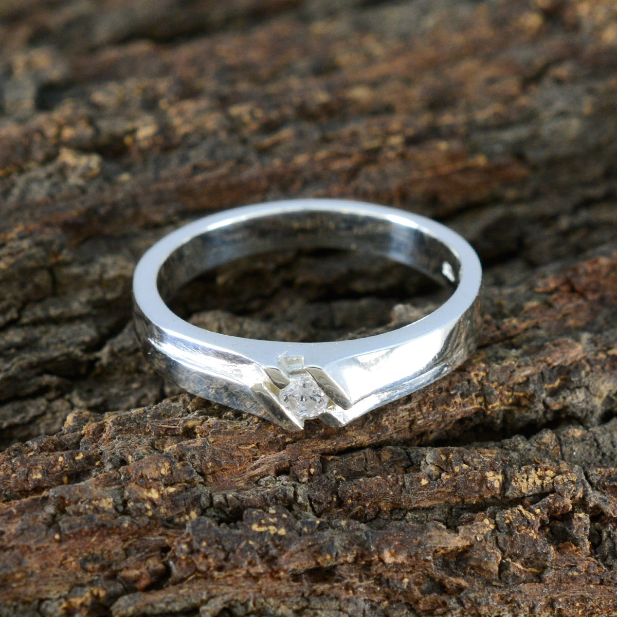 Cubic zirconia CZ Solitaire French 92.5 Silver White Gems Slim Abstract Ring Jewelry