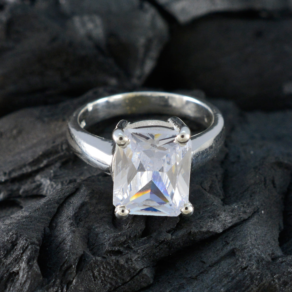 Cubic zirconia CZ Solitaire Russian 925 Silver White Gemstone Minimal Feminine Ring Jewelry