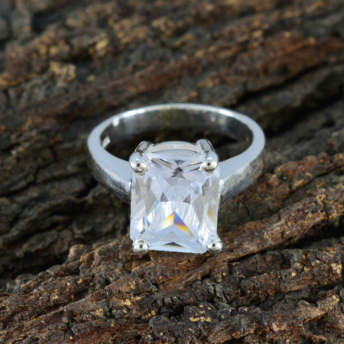 Cubic zirconia CZ Solitaire Russian 925 Silver White Gemstone Minimal Feminine Ring Jewelry
