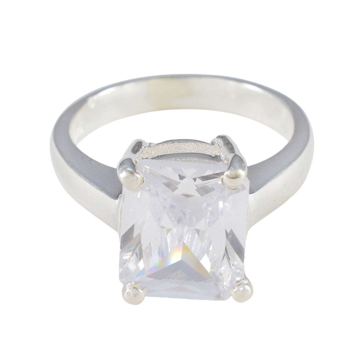 Cubic zirconia CZ Solitaire Russian 925 Silver White Gemstone Minimal Feminine Ring Jewelry メイン画像