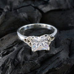 Cubic zirconia CZ Solitaire German Sterling Silver White Gemstones Featherlight Trendy Ring Jewelry