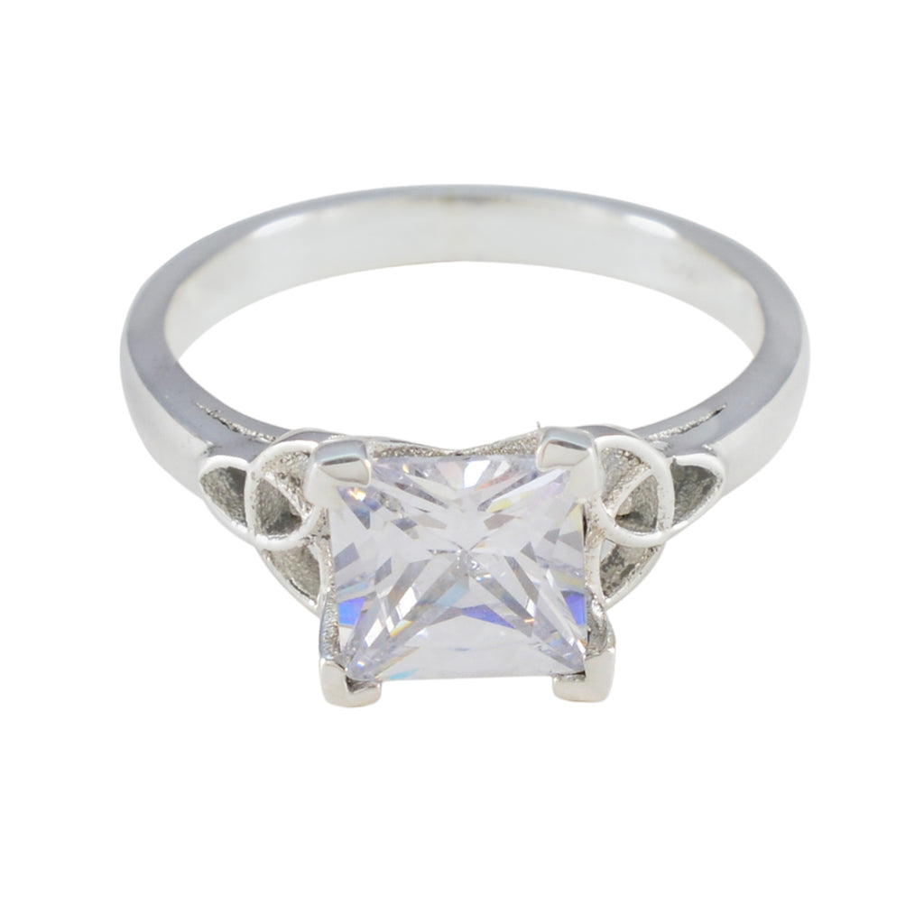 Cubic zirconia CZ Solitaire German Sterling Silver White Gemstones Featherlight Trendy Ring Jewelry
