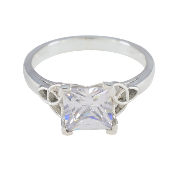 Cubic zirconia CZ Solitaire German Sterling Silver White Gemstones Featherlight Trendy Ring Jewelry