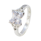 Cubic zirconia CZ Solitaire German Sterling Silver White Gemstones Featherlight Trendy Ring Jewelry