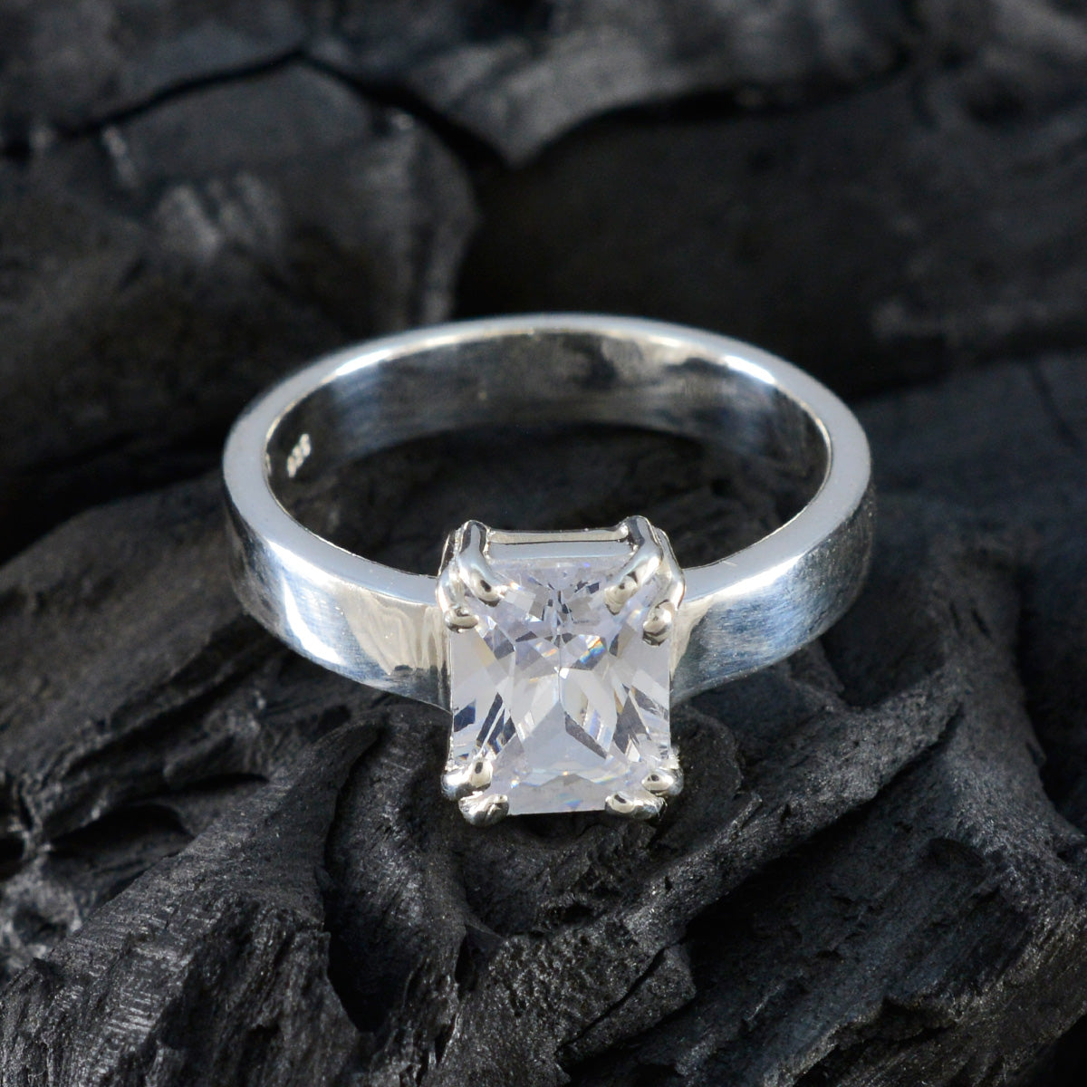 Cubic zirconia CZ Solitaire African Silver White Gems Classic Trendy Ring Jewelry