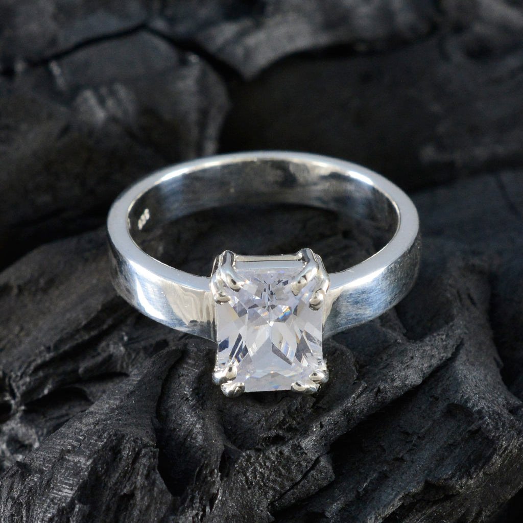 Cubic zirconia CZ Solitaire African Silver White Gems Classic Trendy Ring Jewelry