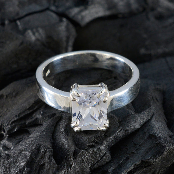 Cubic zirconia CZ Solitaire African Silver White Gems Classic Trendy Ring Jewelry