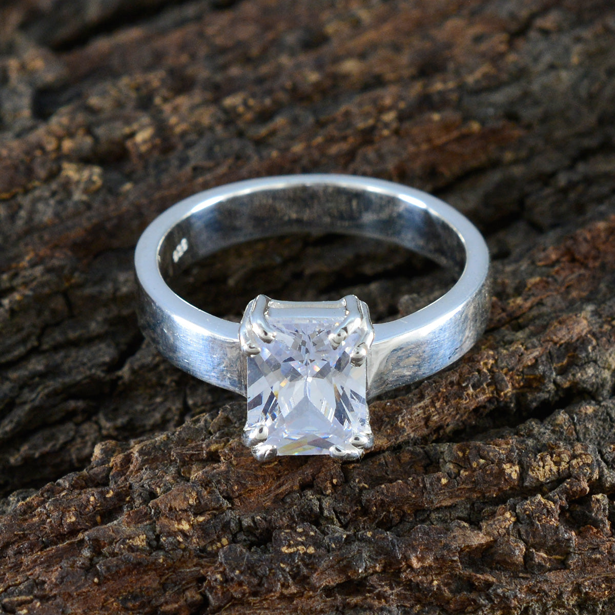 Cubic zirconia CZ Solitaire African Silver White Gems Classic Trendy Ring Jewelry