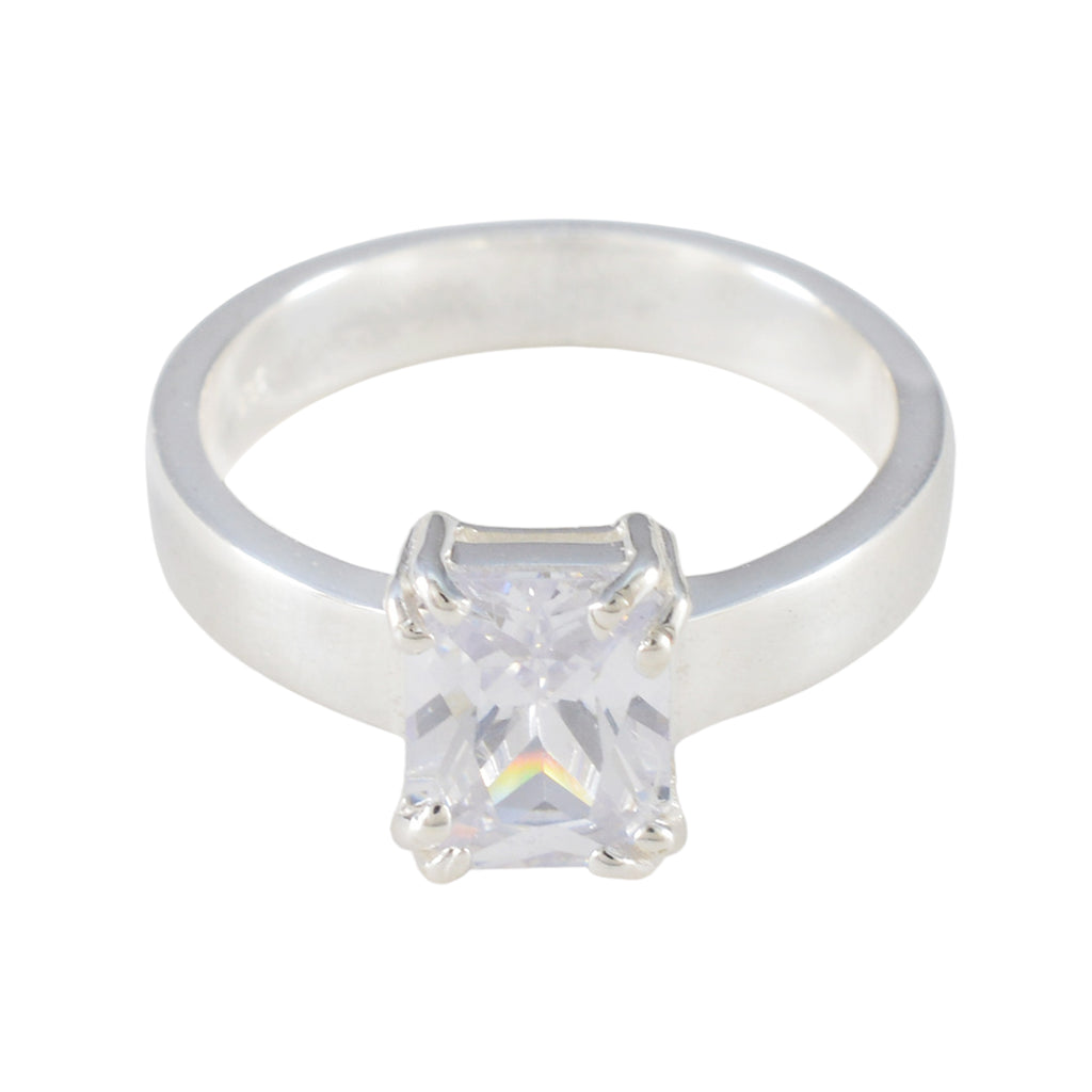 Cubic zirconia CZ Solitaire African Silver White Gems Classic Trendy Ring Jewelry