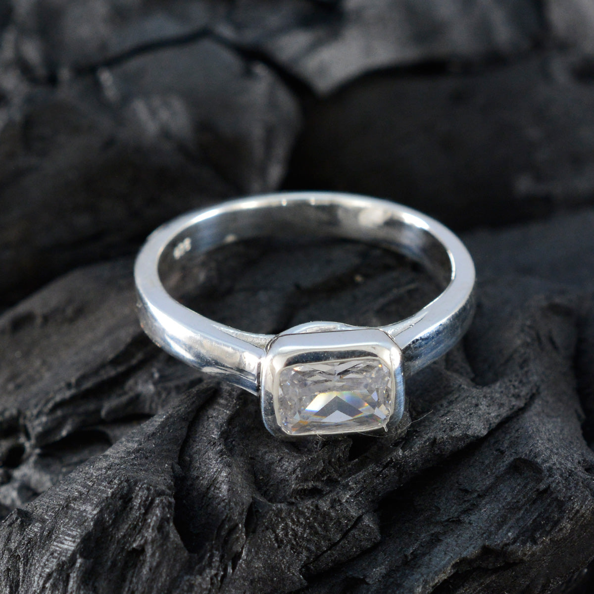 Zirkonia CZ Solitär Deutsch 925 Silber Weiß Edelstein Federleicht Abstrakt Ring Schmuck