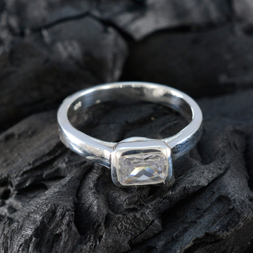 Cubic zirconia CZ Solitaire German 925 Silver White Gemstone Featherlight Abstract Ring Jewelry