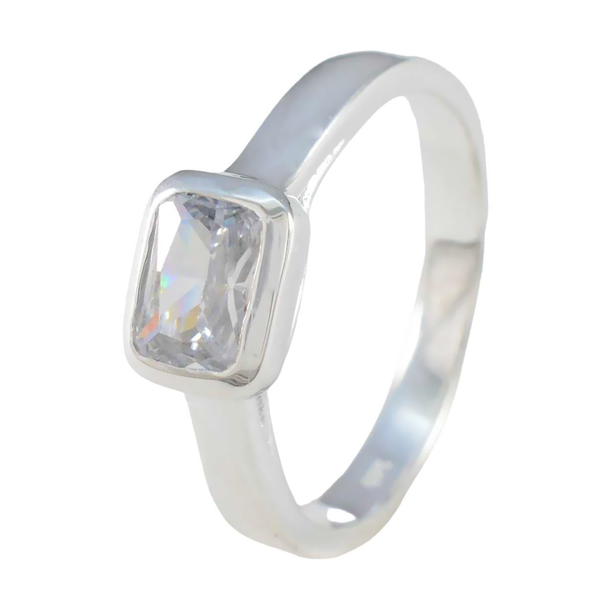 Cubic zirconia CZ Solitaire German 925 Silver White Gemstone Featherlight Abstract Ring Jewelry