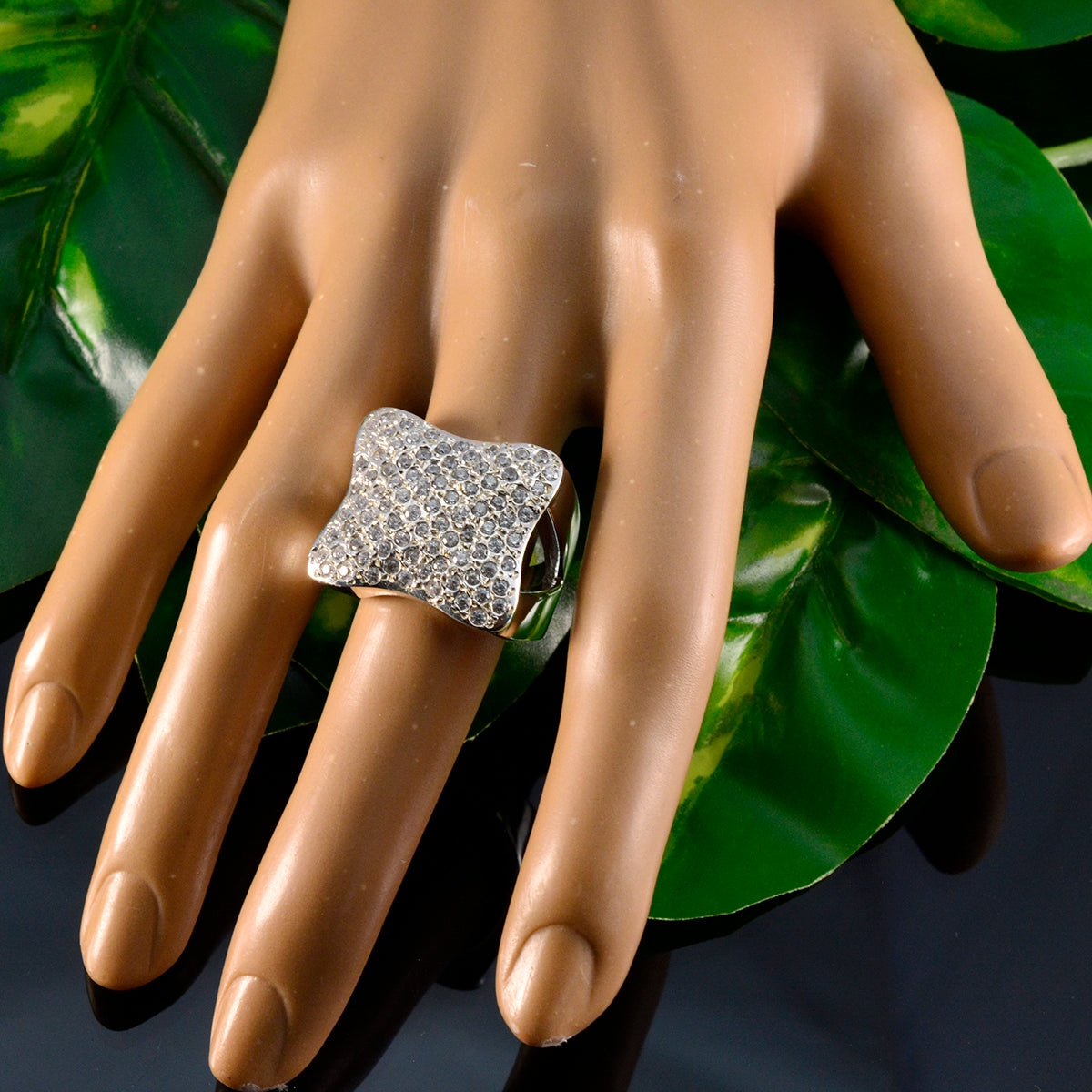 Cubic zirconia CZ multiple French Sterling Silver White Gems Chunky Heritage Ring Jewellery