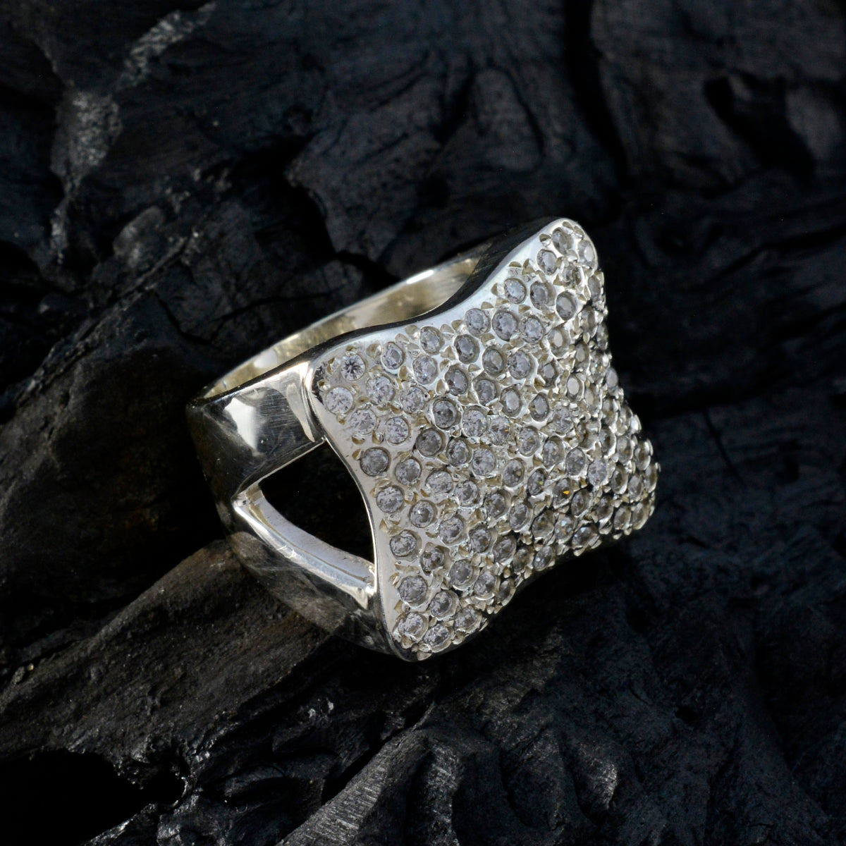 Cubic zirconia CZ multiple French Sterling Silver White Gems Chunky Heritage Ring Jewellery