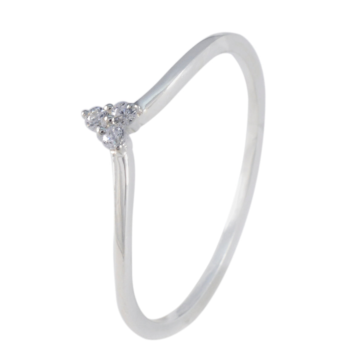 Anillo minimalista y sofisticado con circonita cúbica CZ Trilogy American 92.5 en plata de ley y gemas blancas. Imagen secundaria del producto