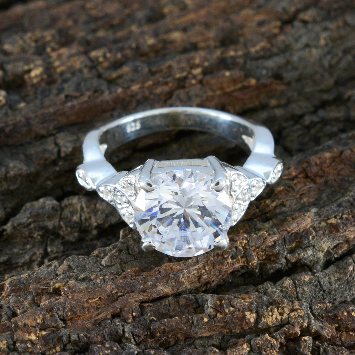 Cubic zirconia CZ Halo Russian 925 Silver White Gemstones Slim Sophisticated Ring Jewelry