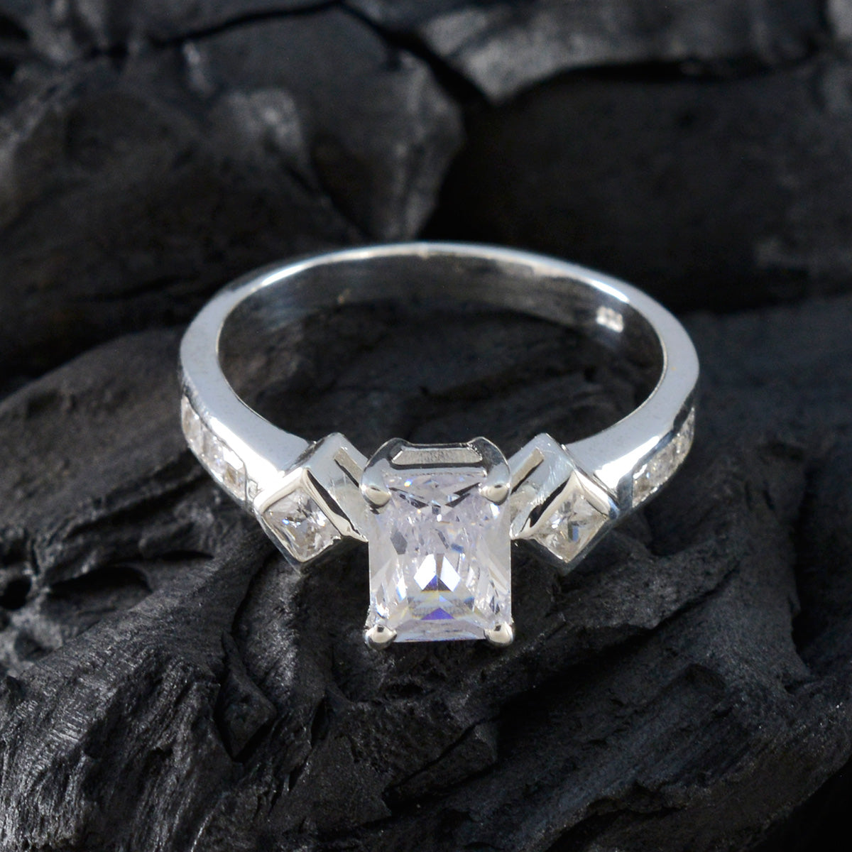 Cubic zirconia CZ Halo French Sterling Silver White Gems Tiny Boho Ring Jewelry