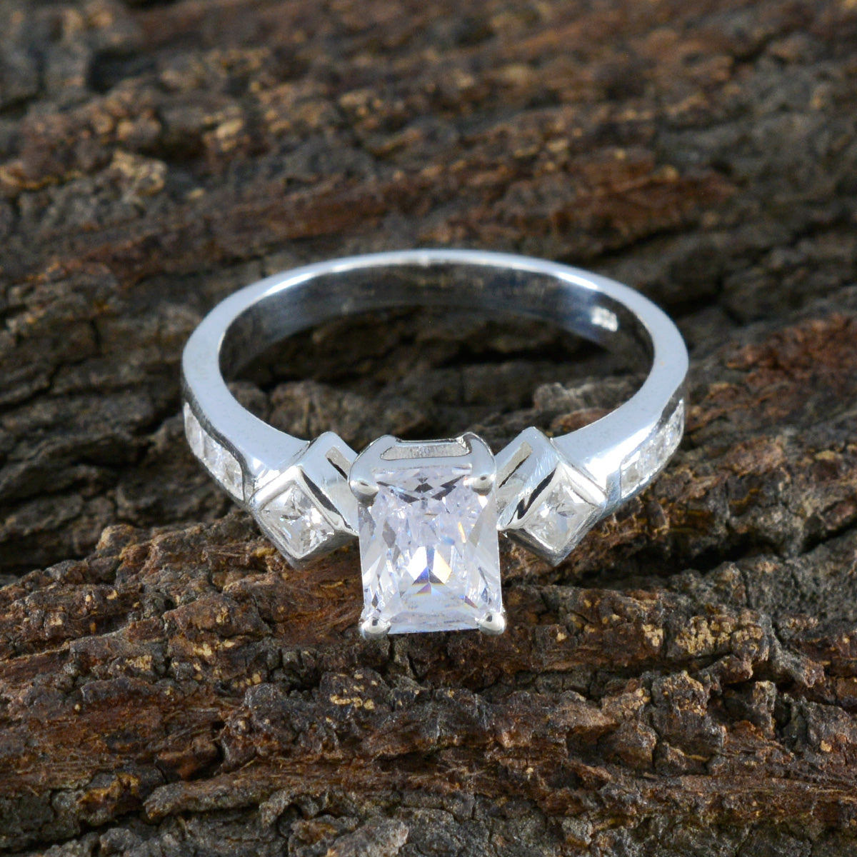 Cubic zirconia CZ Halo French Sterling Silver White Gems Tiny Boho Ring Jewelry