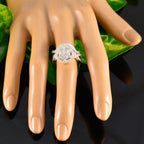 Cubic zirconia CZ Halo French Sterling Silver White Gems Classic Glamorous Ring Jewellery