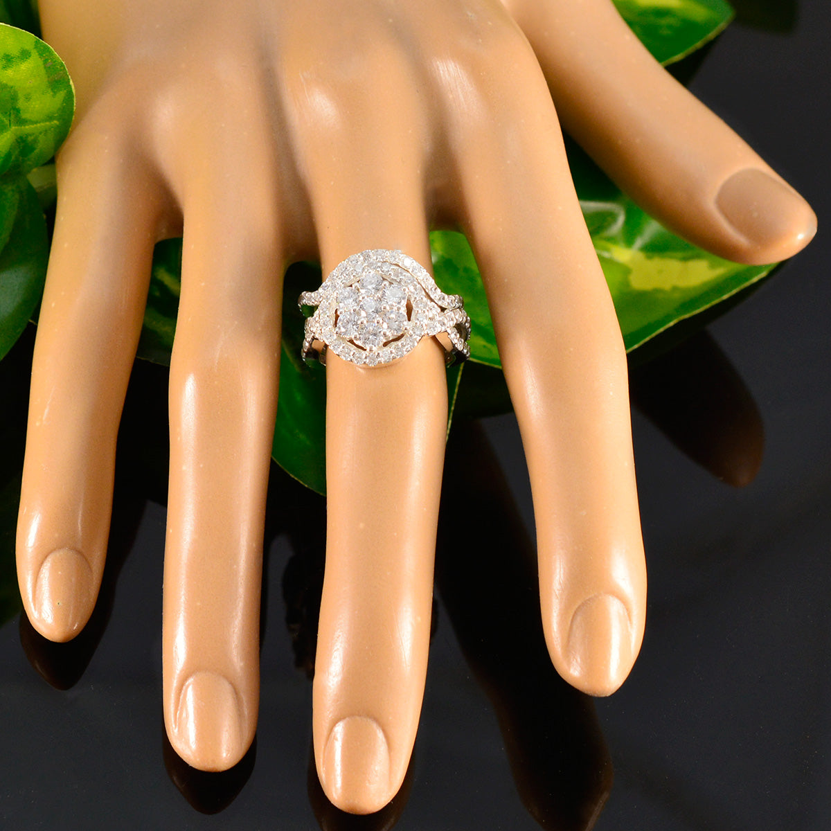 Cubic zirconia CZ Halo French Sterling Silver White Gems Classic Glamorous Ring Jewellery