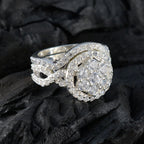 Cubic zirconia CZ Halo French Sterling Silver White Gems Classic Glamorous Ring Jewellery