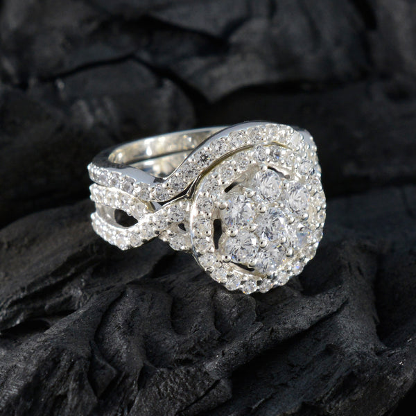 Cubic zirconia CZ Halo French Sterling Silver White Gems Classic Glamorous Ring Jewellery