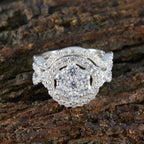 Cubic zirconia CZ Halo French Sterling Silver White Gems Classic Glamorous Ring Jewellery