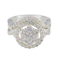 Cubic zirconia CZ Halo French Sterling Silver White Gems Classic Glamorous Ring Jewellery