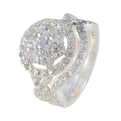 Cubic zirconia CZ Halo French Sterling Silver White Gems Classic Glamorous Ring Jewellery