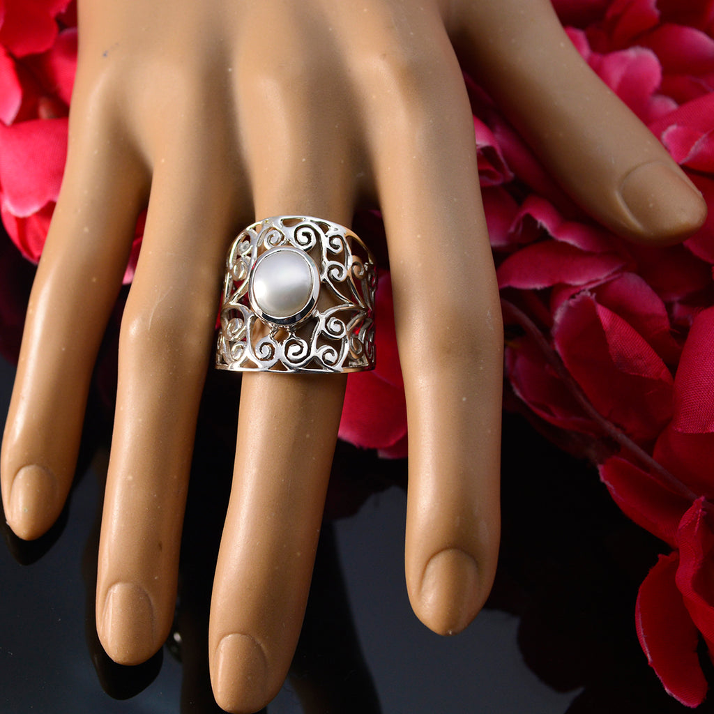 Pearl Solitaire Spanish Silver White Gems Mid weight Filigree Ring Jewellery