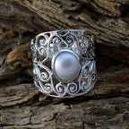 Pearl Solitaire Spanish Silver White Gems Mid weight Filigree Ring Jewellery