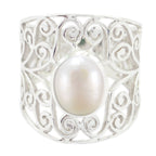 Pearl Solitaire Spanish Silver White Gems Mid weight Filigree Ring Jewellery
