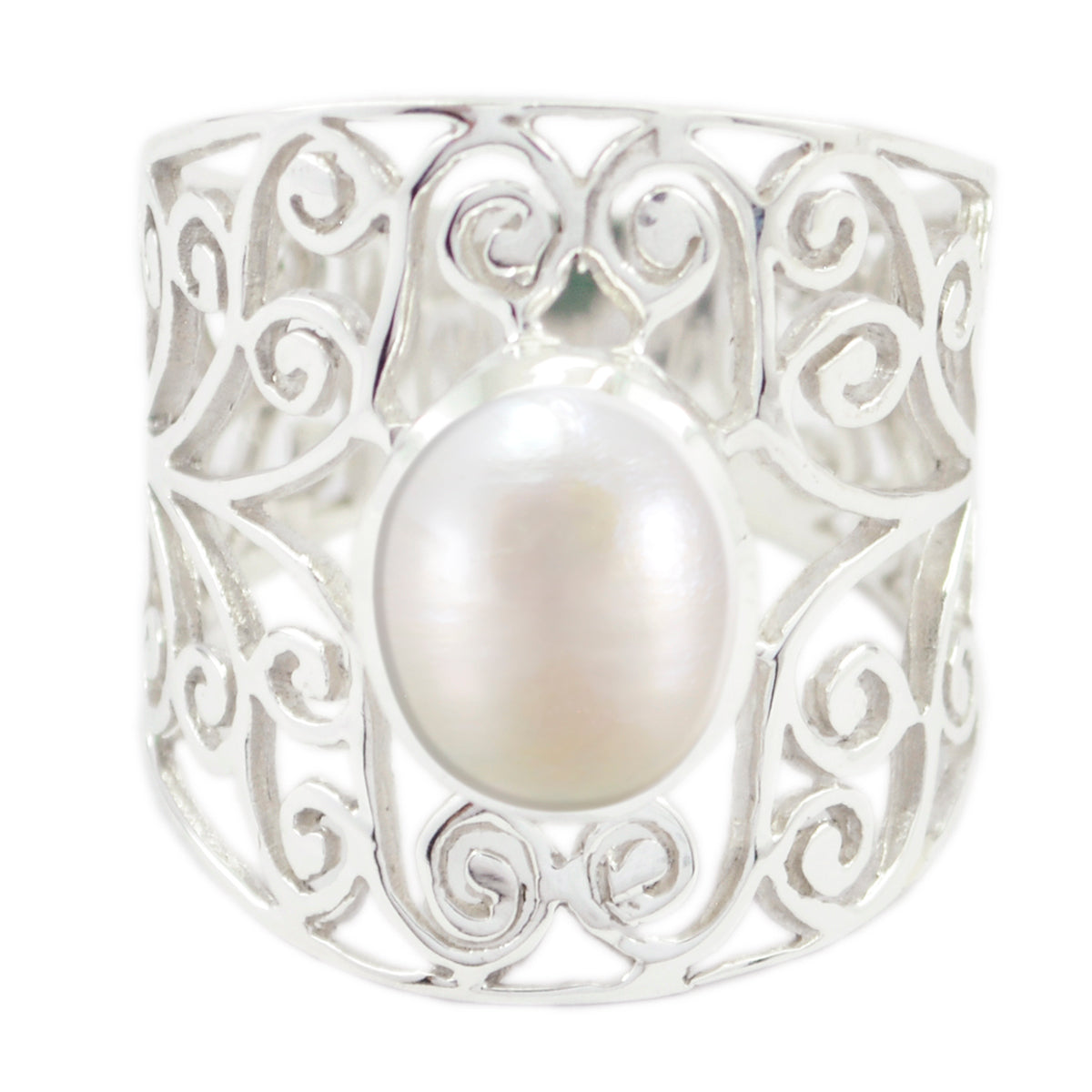 Pearl Solitaire Spanish Silver White Gems Mid weight Filigree Ring Jewellery