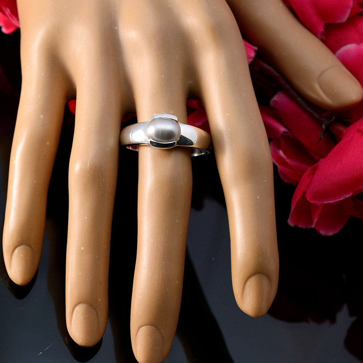 Pearl Solitaire French 925 Sterling Silver White Gems Eye catching propsel Ring Jewelry