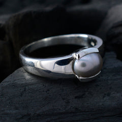 Pearl Solitaire French 925 Sterling Silver White Gems Eye catching propsel Ring Jewelry