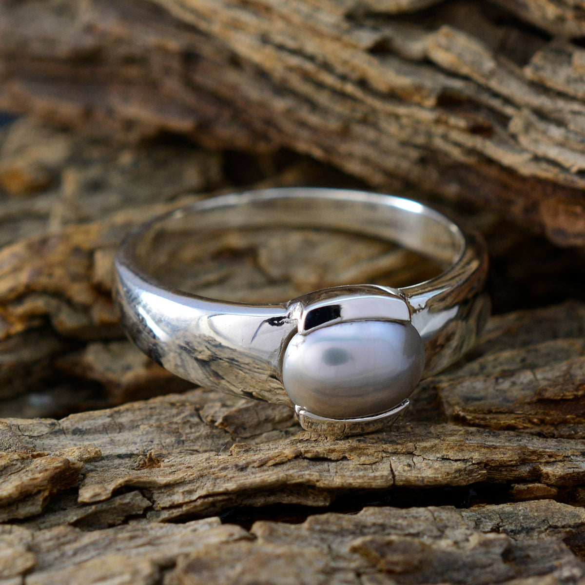 Pearl Solitaire French 925 Sterling Silver White Gems Eye catching propsel Ring Jewelry