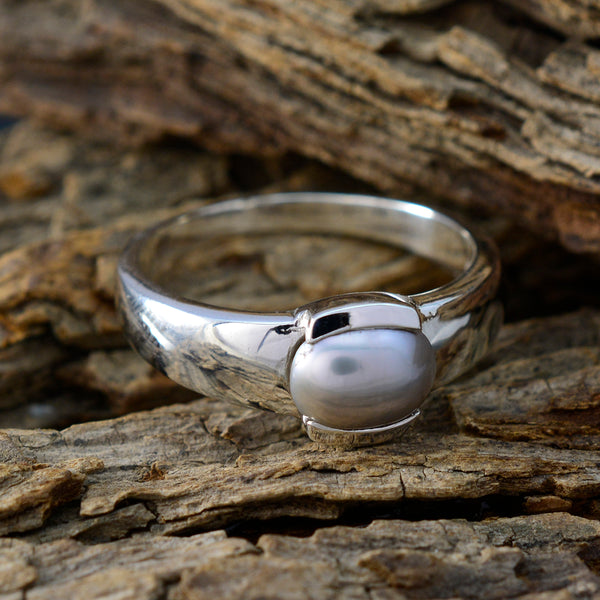 Pearl Solitaire French 925 Sterling Silver White Gems Eye catching propsel Ring Jewelry