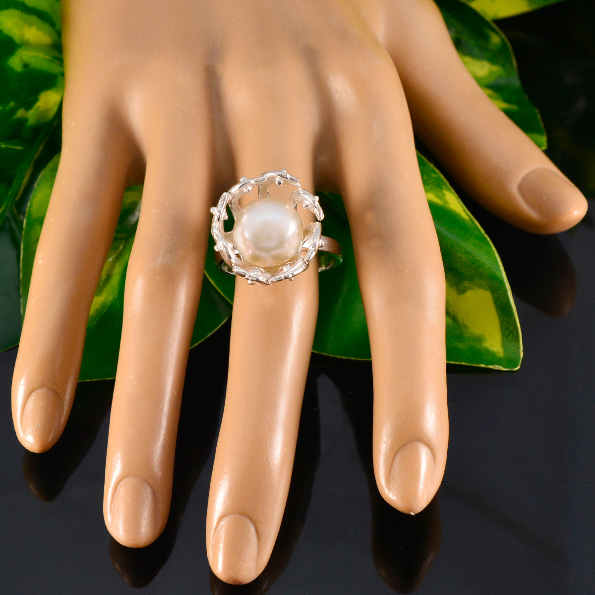 Pearl Solitaire Italian Silver White Gemstones Edgy Abstract Ring Jewelry