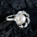 Pearl Solitaire Italian Silver White Gemstones Edgy Abstract Ring Jewelry