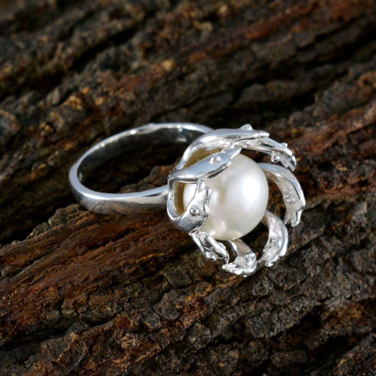 Pearl Solitaire Italian Silver White Gemstones Edgy Abstract Ring Jewelry