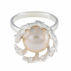 Pearl Solitaire Italian Silver White Gemstones Edgy Abstract Ring Jewelry